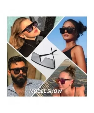 Oversized Square Sunglasses for Women Men Fashion Siamese Lens Style Flat Top Shield Shades - Black-silver - CW199QG55SX $12....