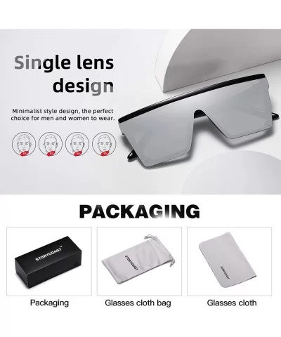 Oversized Square Sunglasses for Women Men Fashion Siamese Lens Style Flat Top Shield Shades - Black-silver - CW199QG55SX $12....