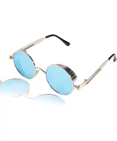 Retro Steampunk Sunglasses UV Protection Round Vintage Sunglasses Metal Frame for Men Women - Blue - CH18XDCHYD8 $8.63 Round