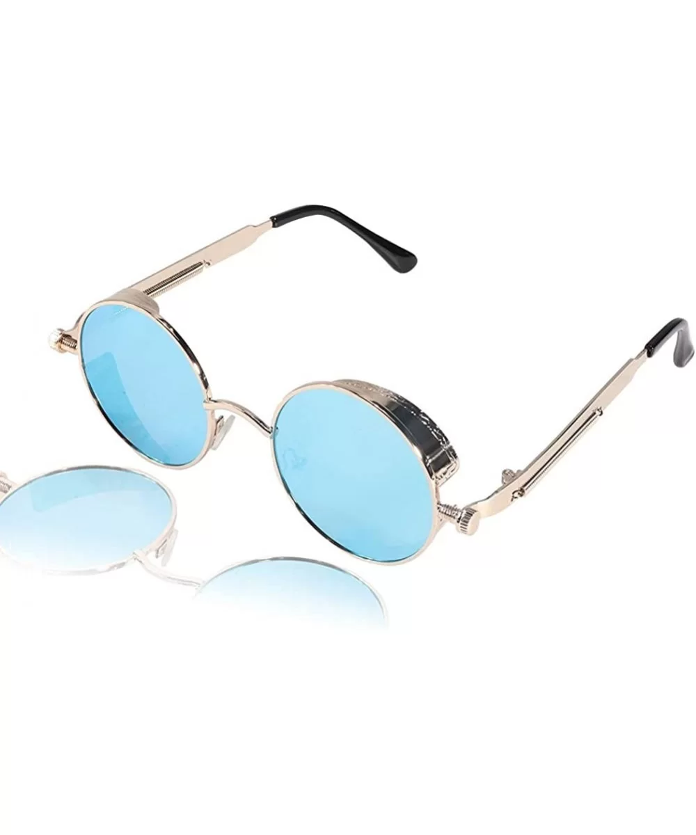 Retro Steampunk Sunglasses UV Protection Round Vintage Sunglasses Metal Frame for Men Women - Blue - CH18XDCHYD8 $8.63 Round