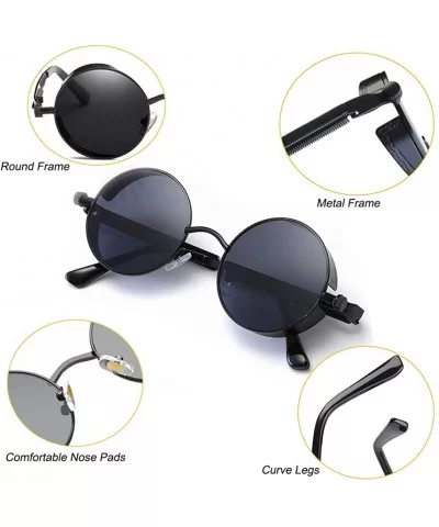 Retro Steampunk Sunglasses UV Protection Round Vintage Sunglasses Metal Frame for Men Women - Blue - CH18XDCHYD8 $8.63 Round