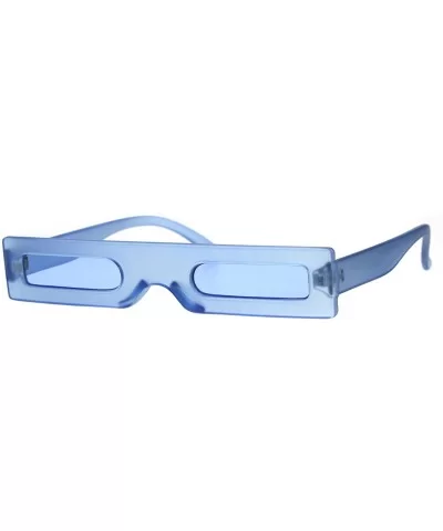 Super Skinny Futuristic Sunglasses Flat Rectangular Frame Unique Frost Colors - Blue - CE18NH8C3IY $8.78 Rectangular