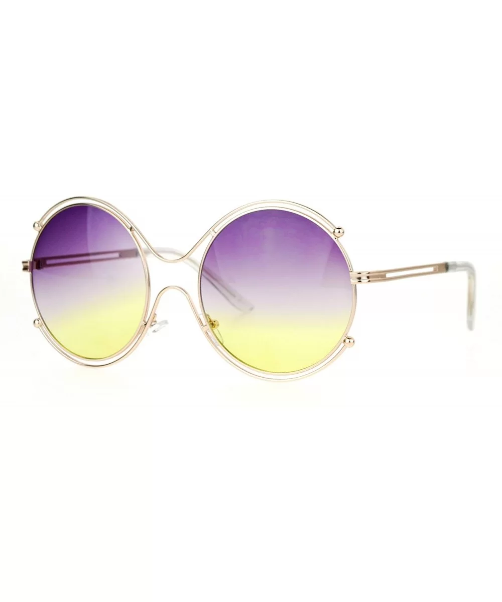 Womens Fashion Sunglasses Round Circle Double Metal Rim Color Gradient Lens - Gold (Purple Yellow) - CC1884A6GDU $6.32 Round