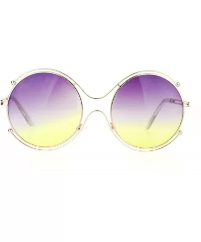 Womens Fashion Sunglasses Round Circle Double Metal Rim Color Gradient Lens - Gold (Purple Yellow) - CC1884A6GDU $6.32 Round