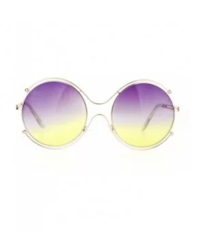 Womens Fashion Sunglasses Round Circle Double Metal Rim Color Gradient Lens - Gold (Purple Yellow) - CC1884A6GDU $6.32 Round