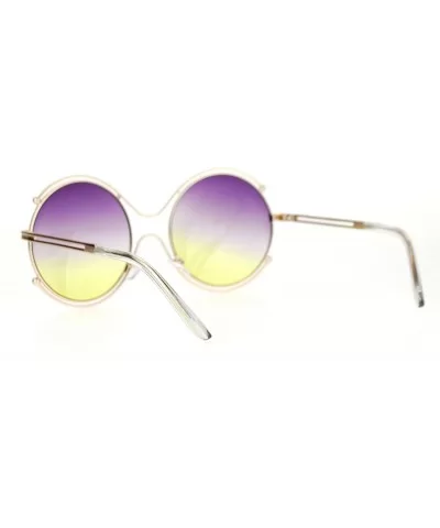 Womens Fashion Sunglasses Round Circle Double Metal Rim Color Gradient Lens - Gold (Purple Yellow) - CC1884A6GDU $6.32 Round