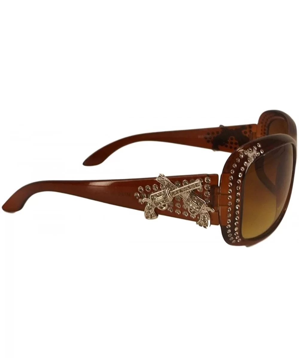 Fashion Six Shooters Rhinestone Western Sunglasses (Brown - Brown) - C212M52KD95 $9.23 Rectangular