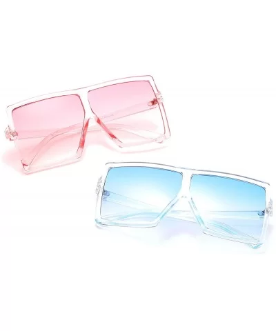 Oversized Square Sunglasses for Women Men Flat Top Shades Sunglasses - Transparency-pink - CH18OWG87EC $6.75 Square