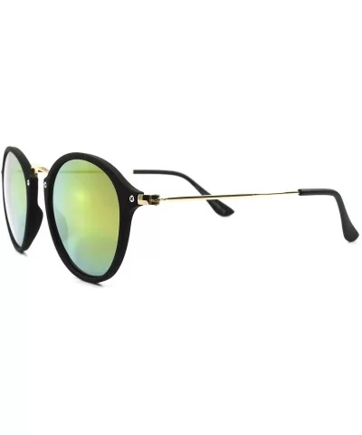 Mirror Lens Mens Womens Hip Classic Vintage Retro Circle Round Sunglasses - Matte Black & Gold - CG1892GAOIE $7.01 Round