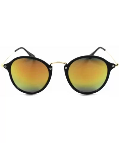 Mirror Lens Mens Womens Hip Classic Vintage Retro Circle Round Sunglasses - Matte Black & Gold - CG1892GAOIE $7.01 Round