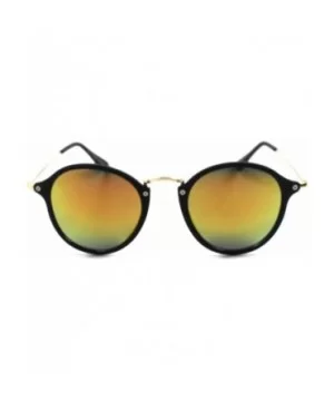 Mirror Lens Mens Womens Hip Classic Vintage Retro Circle Round Sunglasses - Matte Black & Gold - CG1892GAOIE $7.01 Round