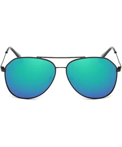 Unisex Mirrored Polarized Aviator Sunglasses Classic Retro Designer Uv400 60mm - Black/Green - CH12EEU2PUB $8.04 Aviator