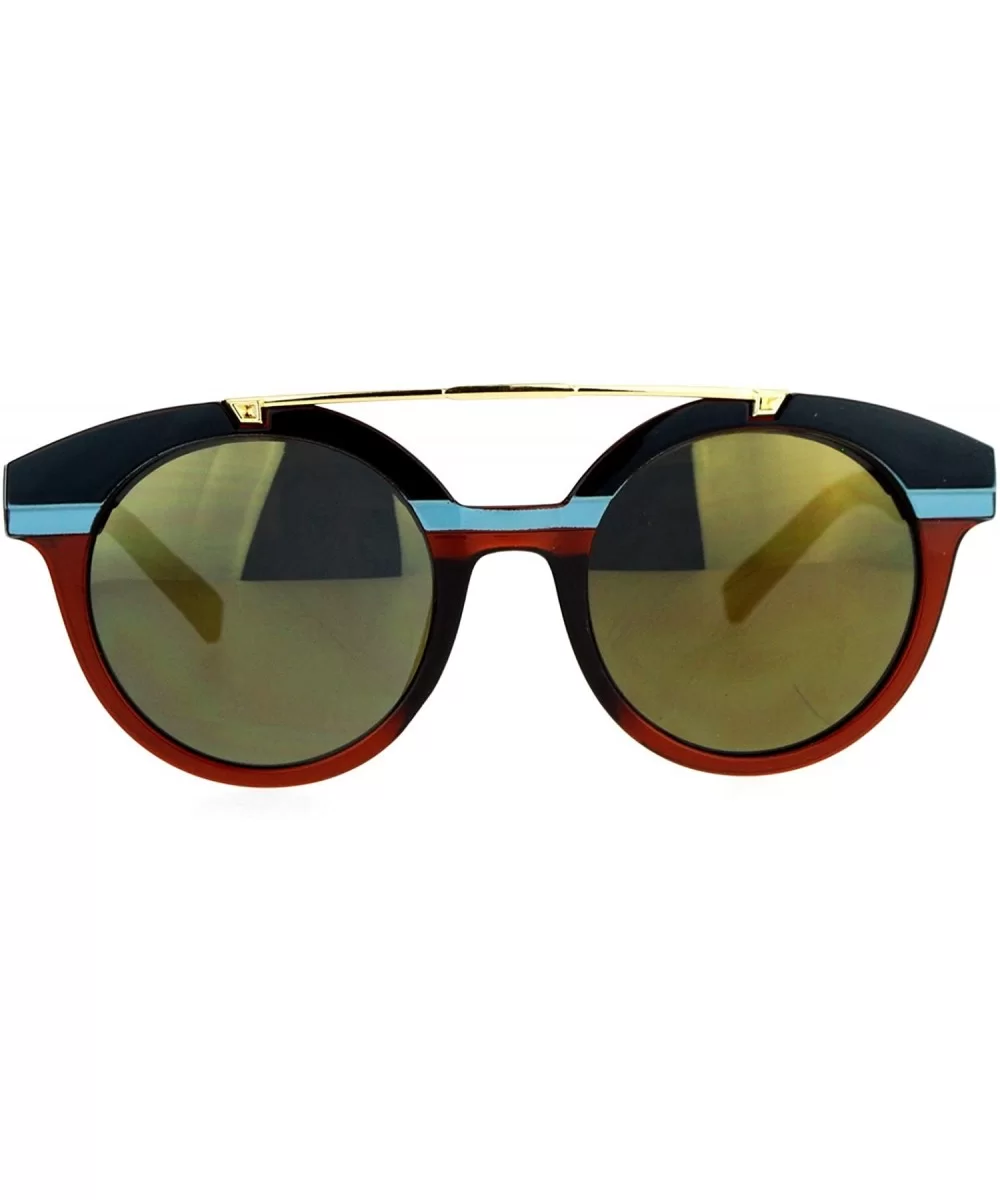 Mirrored Mirror Lens Retro Top Metal Bridge Horn Rim Sunglasses - Black Brown - CX12IS300HF $10.93 Wayfarer