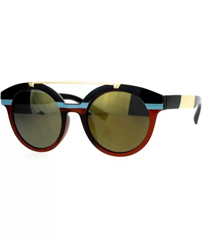 Mirrored Mirror Lens Retro Top Metal Bridge Horn Rim Sunglasses - Black Brown - CX12IS300HF $10.93 Wayfarer