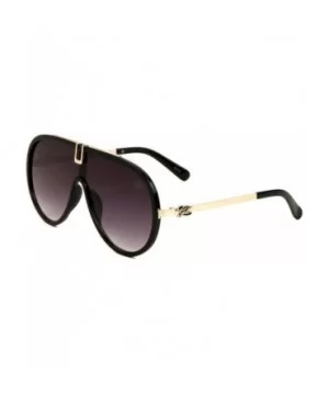 Glo Luxury One Piece Flat Lens Shield Aviator Sunglasses - Glossy Black & Gold Frame - C118X8M9G7H $6.42 Aviator