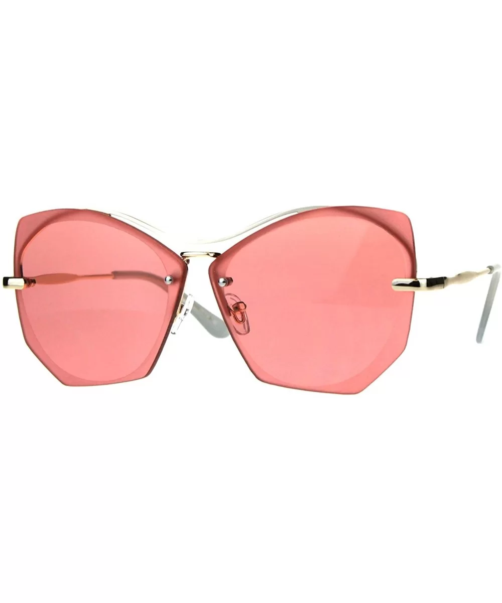 Womens Squared Butterfly Oversize Rimless Designer Sunglasses - Gold Pink - C4189UTRHZW $9.54 Butterfly