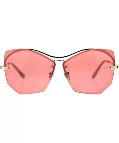 Womens Squared Butterfly Oversize Rimless Designer Sunglasses - Gold Pink - C4189UTRHZW $9.54 Butterfly