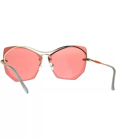 Womens Squared Butterfly Oversize Rimless Designer Sunglasses - Gold Pink - C4189UTRHZW $9.54 Butterfly