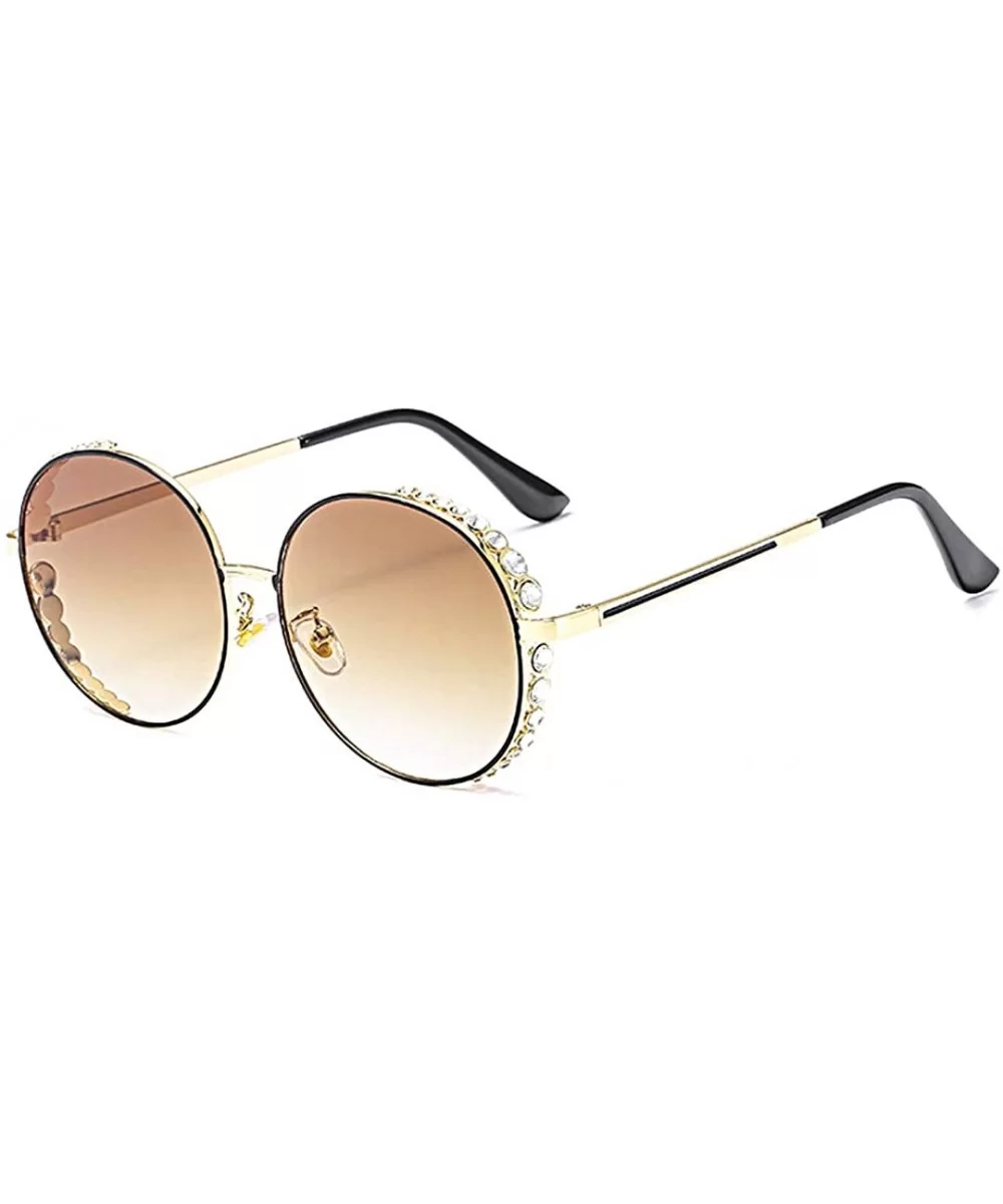 Women Fashion Round Pearl Frame Sunglasses UV Protection Sunglasses - Brown Lens - CH18UNWGQYR $10.18 Round