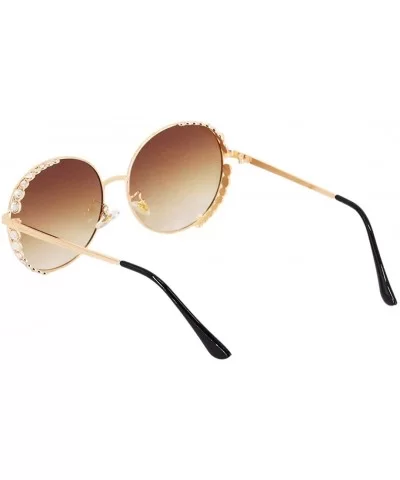 Women Fashion Round Pearl Frame Sunglasses UV Protection Sunglasses - Brown Lens - CH18UNWGQYR $10.18 Round