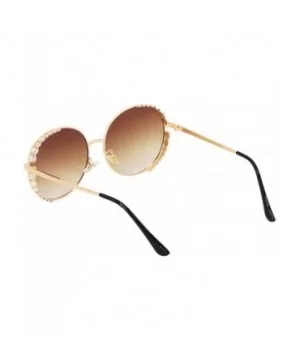 Women Fashion Round Pearl Frame Sunglasses UV Protection Sunglasses - Brown Lens - CH18UNWGQYR $10.18 Round