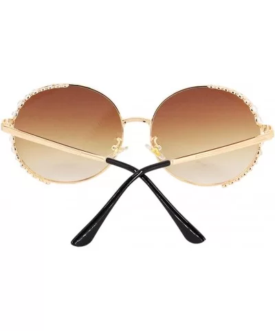 Women Fashion Round Pearl Frame Sunglasses UV Protection Sunglasses - Brown Lens - CH18UNWGQYR $10.18 Round