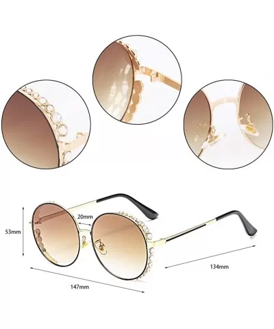 Women Fashion Round Pearl Frame Sunglasses UV Protection Sunglasses - Brown Lens - CH18UNWGQYR $10.18 Round