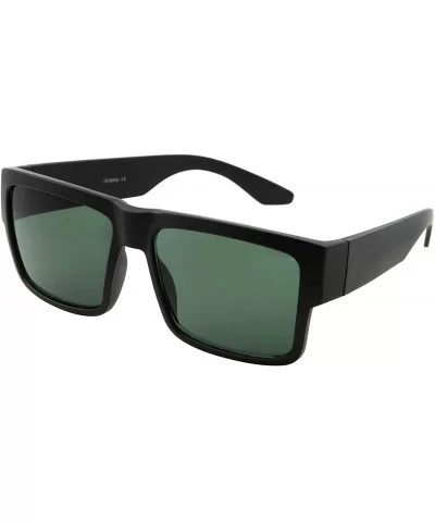 Square Black Super Dark Sunglasses - Men Women - Stylish Modern Model Gangster - Black Green Lens - C1196C0UCZY $6.64 Square