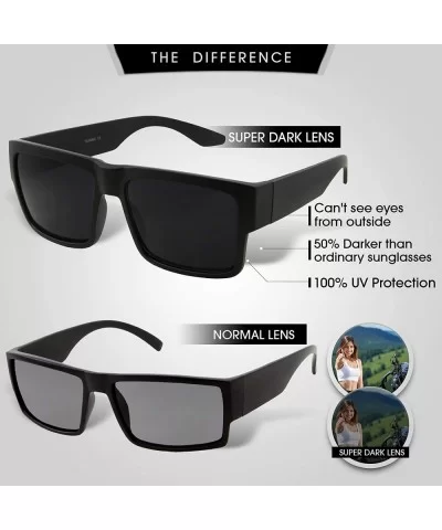 Square Black Super Dark Sunglasses - Men Women - Stylish Modern Model Gangster - Black Green Lens - C1196C0UCZY $6.64 Square