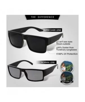 Square Black Super Dark Sunglasses - Men Women - Stylish Modern Model Gangster - Black Green Lens - C1196C0UCZY $6.64 Square