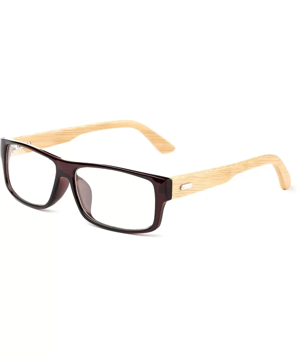 "Kayden" Retro Unisex Plastic Fashion Clear Lens Glasses - Bamboo Brown - CM182W3YX2C $9.72 Goggle