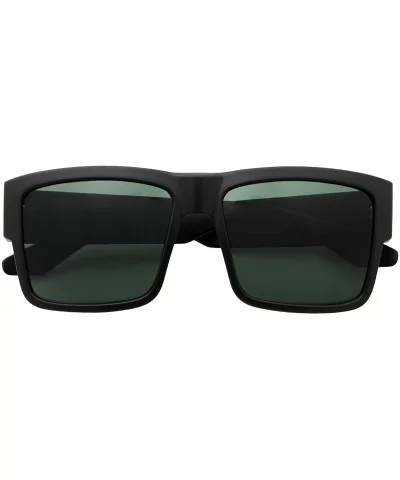 Square Black Super Dark Sunglasses - Men Women - Stylish Modern Model Gangster - Black Green Lens - C1196C0UCZY $6.64 Square