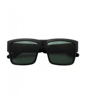 Square Black Super Dark Sunglasses - Men Women - Stylish Modern Model Gangster - Black Green Lens - C1196C0UCZY $6.64 Square