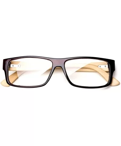 "Kayden" Retro Unisex Plastic Fashion Clear Lens Glasses - Bamboo Brown - CM182W3YX2C $9.72 Goggle