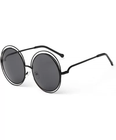 Metal Double Circle Wire Frame Oversized Round Sunglasses for Women - E black Frame Black Lens - CG19CM6L9X5 $9.76 Sport