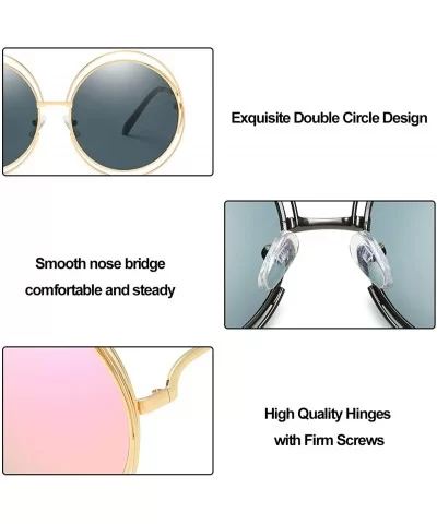 Metal Double Circle Wire Frame Oversized Round Sunglasses for Women - E black Frame Black Lens - CG19CM6L9X5 $9.76 Sport