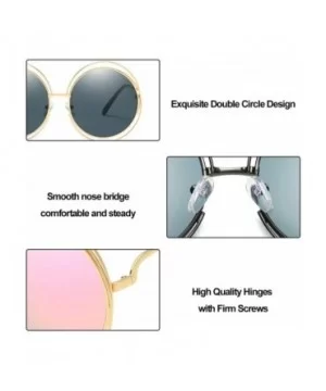 Metal Double Circle Wire Frame Oversized Round Sunglasses for Women - E black Frame Black Lens - CG19CM6L9X5 $9.76 Sport