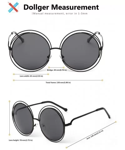 Metal Double Circle Wire Frame Oversized Round Sunglasses for Women - E black Frame Black Lens - CG19CM6L9X5 $9.76 Sport