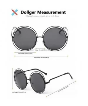 Metal Double Circle Wire Frame Oversized Round Sunglasses for Women - E black Frame Black Lens - CG19CM6L9X5 $9.76 Sport