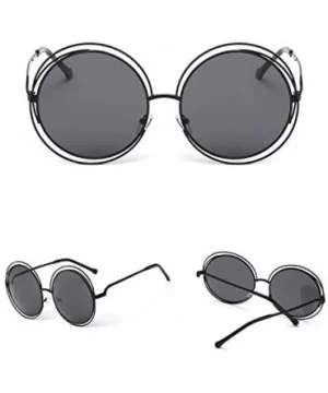 Metal Double Circle Wire Frame Oversized Round Sunglasses for Women - E black Frame Black Lens - CG19CM6L9X5 $9.76 Sport