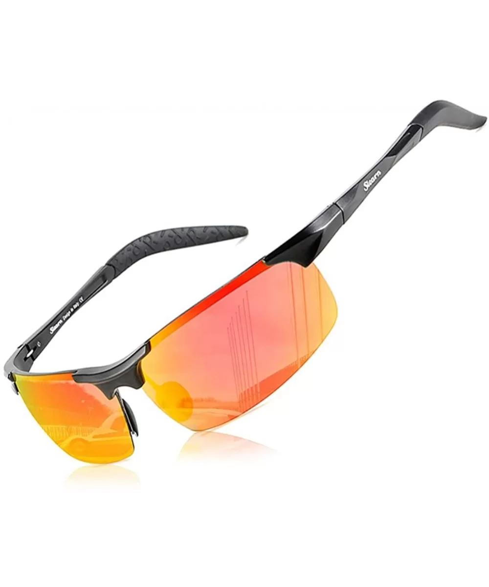 Driving Polarized Sunglasses for Men Stylish HD Lens Unbreakable Al-Mg Metal Frame SL0N001 - Red - CK18GS88KR6 $6.53 Semi-rim...