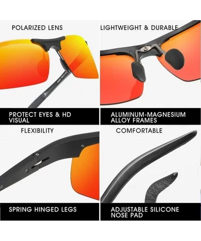 Driving Polarized Sunglasses for Men Stylish HD Lens Unbreakable Al-Mg Metal Frame SL0N001 - Red - CK18GS88KR6 $6.53 Semi-rim...