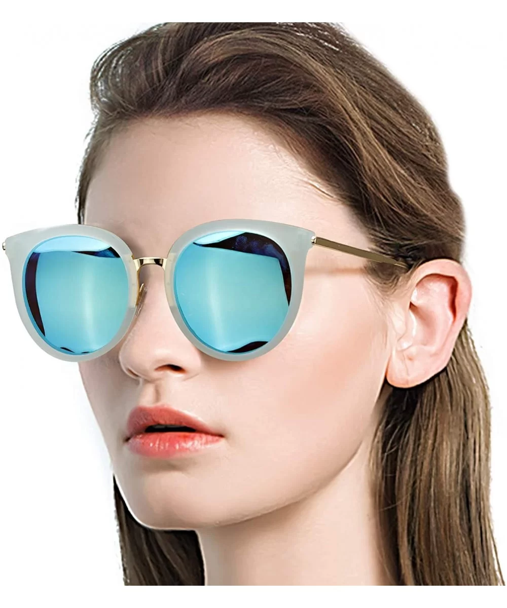 Cat Eye Sunglasses for Women Fashion-Vintage Retro Stylish Polarized Eyewear 100% UV Protection - 3165blue - CS18T3R0UW5 $12....