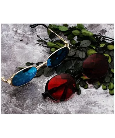 Vintage Oval Sunglasses Men Women Fashion Metal Frame Punk Style Glasses UV protection - Red - C41925TRH78 $11.57 Oval