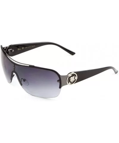 Lion Head Medallion One Piece Shield Sunglasses - Black & Gunmetal - CR1836O6ULG $12.04 Shield