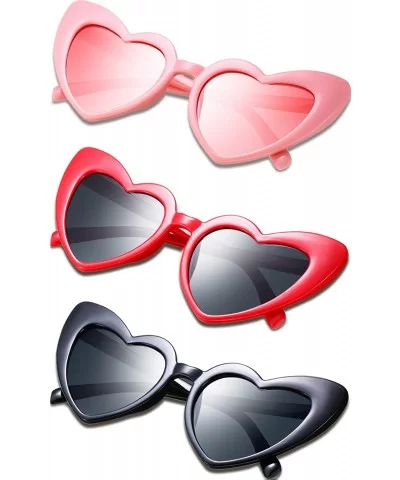 3 Pairs Heart Shaped Sunglasses Vintage Heart Sunglasses Retro Eyeglasses for Women - CF198Y6I2EN $11.11 Oversized