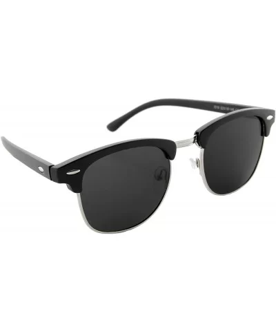 Classic Unisex Sunglasses Durable Semi-Rimless Half Frame Black - Black Matte Frame/ Silver Rimmed/ Black Lens - C818GN8NO9I ...