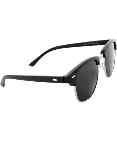 Classic Unisex Sunglasses Durable Semi-Rimless Half Frame Black - Black Matte Frame/ Silver Rimmed/ Black Lens - C818GN8NO9I ...