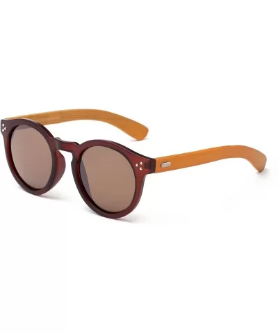 "Groovy Tom" Keyhole Round Design Fashion Real Bamboo Sunglasses - Brown/Dark Bamboo - CX12M1OCJHB $9.72 Round