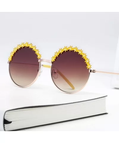 2019 Festival Metal Frame Kids Sunglasses Flower Round Sun Glasses Girls Boys Baby Brand Children Oculos - Yellow - CD197Y6AI...